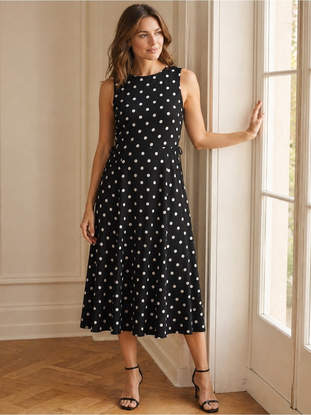 Lauren Ralph Lauren Polka Dot Black White Dress Sleeveless Size 6